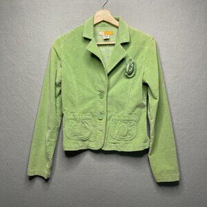 Tulle Womens Green Corduroy Blazer Jacket With Brooch Accent Size S Rame/Cotton
